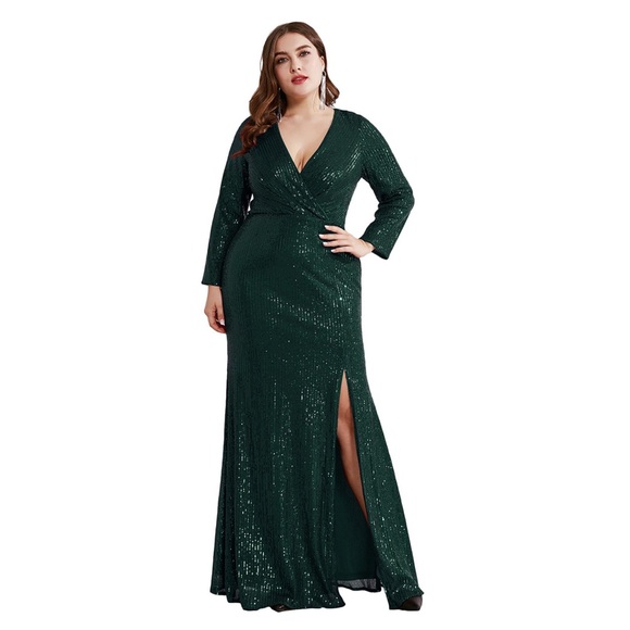 Ever Pretty Dresses & Skirts - Ever-Pretty Surplice Neck Slit Thigh Sequin Dress